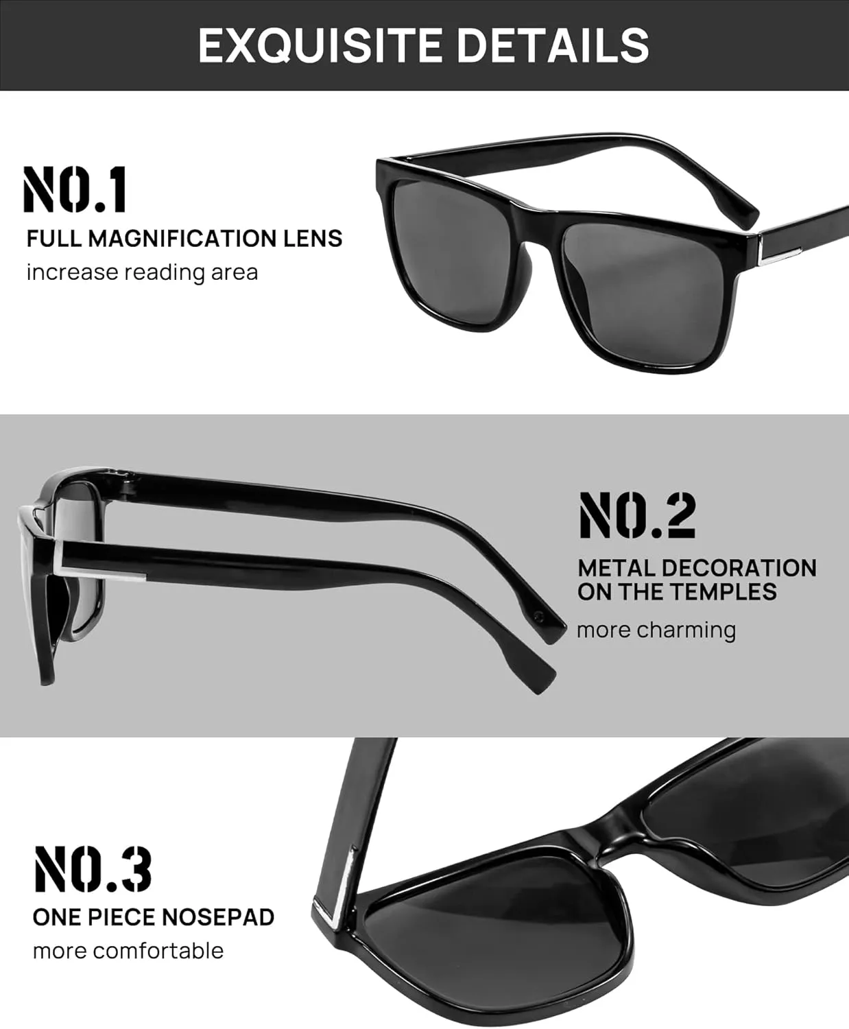 OCCI CHIARI Large Reading Sunglasses for Men Vintage Sun Readers Full Lens Reader 1.0 1.25 1.5 1.75 2.0 2.25 2.5 2.75 3.0 3.5