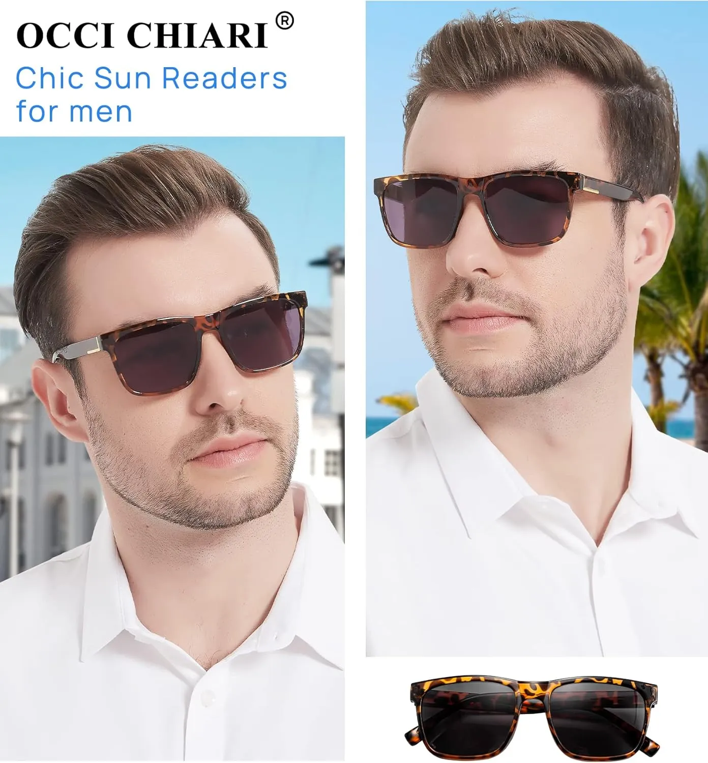 OCCI CHIARI Large Reading Sunglasses for Men Vintage Sun Readers Full Lens Reader 1.0 1.25 1.5 1.75 2.0 2.25 2.5 2.75 3.0 3.5