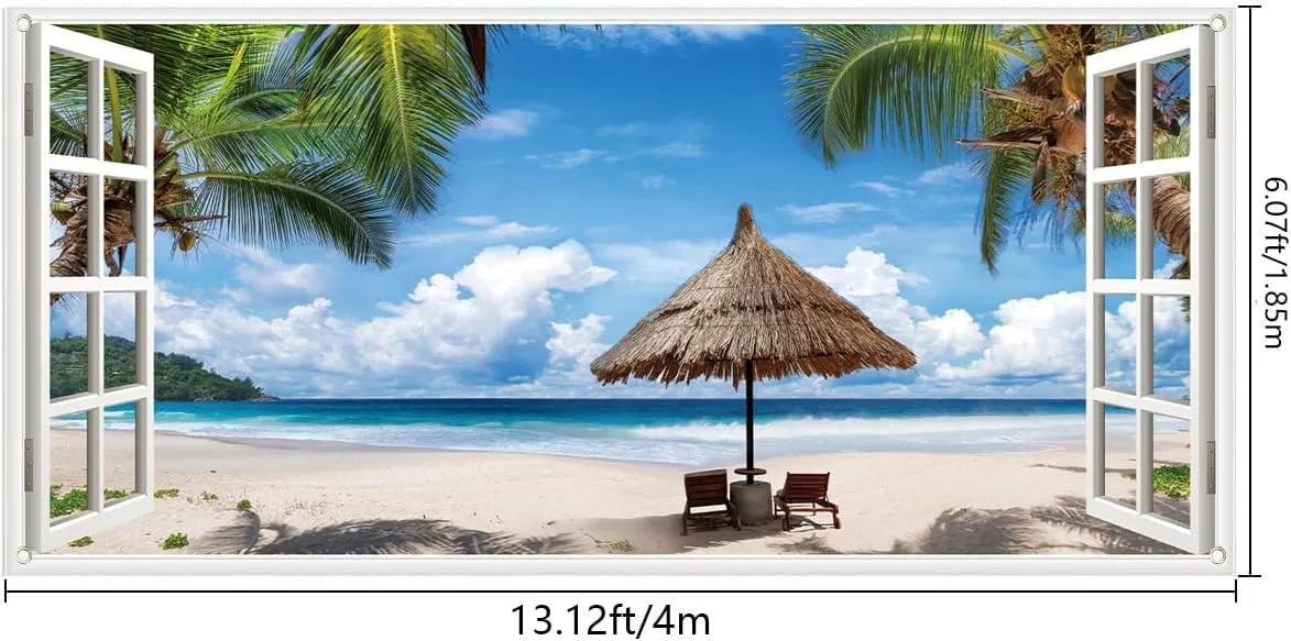 Ocean Beach Garage Door Cover 6 x 13 ft Tropical Hawaiian Seaside Summer Window Scenery Outdoor Backdrop for Photography Birthday Wedding Party Supplies Decor