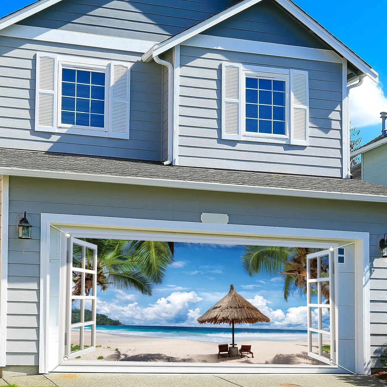 Ocean Beach Garage Door Cover 6 x 13 ft Tropical Hawaiian Seaside Summer Window Scenery Outdoor Backdrop for Photography Birthday Wedding Party Supplies Decor