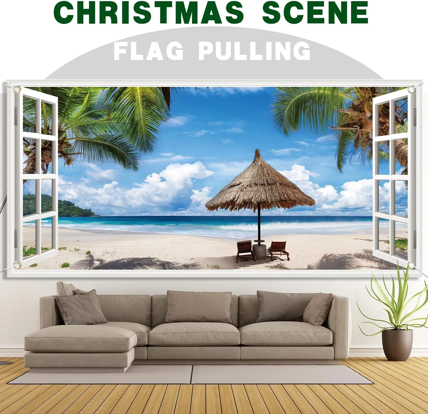 Ocean Beach Garage Door Cover 6 x 13 ft Tropical Hawaiian Seaside Summer Window Scenery Outdoor Backdrop for Photography Birthday Wedding Party Supplies Decor