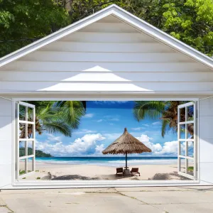 Ocean Beach Garage Door Cover 6 x 13 ft Tropical Hawaiian Seaside Summer Window Scenery Outdoor Backdrop for Photography Birthday Wedding Party Supplies Decor