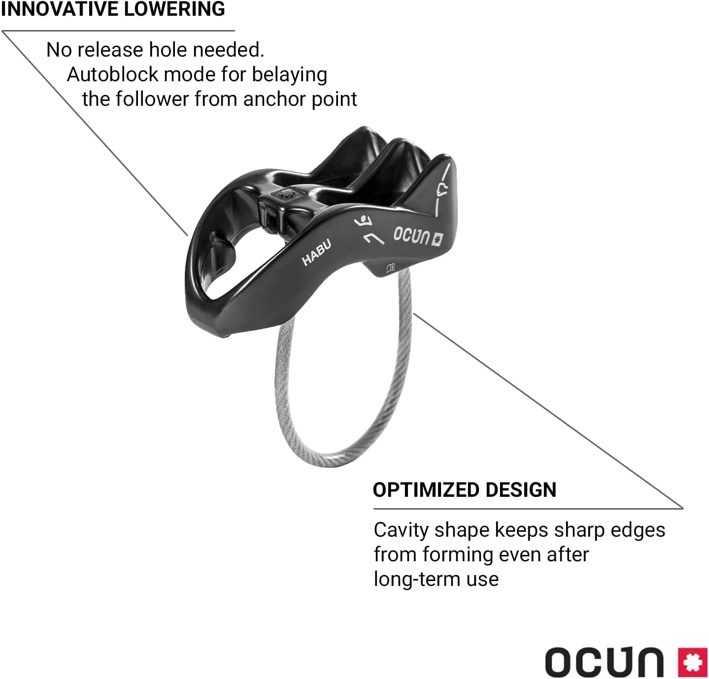 Ocun HABU Belaying and Rappelling Device | ATC V-Grooved Belay and Rappel Device for Rock Climbing | Assisted Braking Rappelling Descender