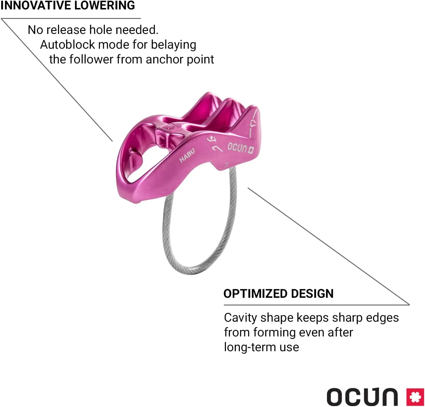 Ocun HABU Belaying and Rappelling Device | ATC V-Grooved Belay and Rappel Device for Rock Climbing | Assisted Braking Rappelling Descender
