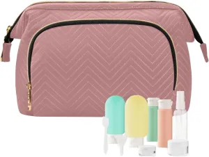 ODAWA Large Capacity Cosmetic Bags Old Rose Travel Toiletry Bag Makeup Cosmetic Bags with 9-Piece Accessory Set, Cosmetic Bags for Women for Purse