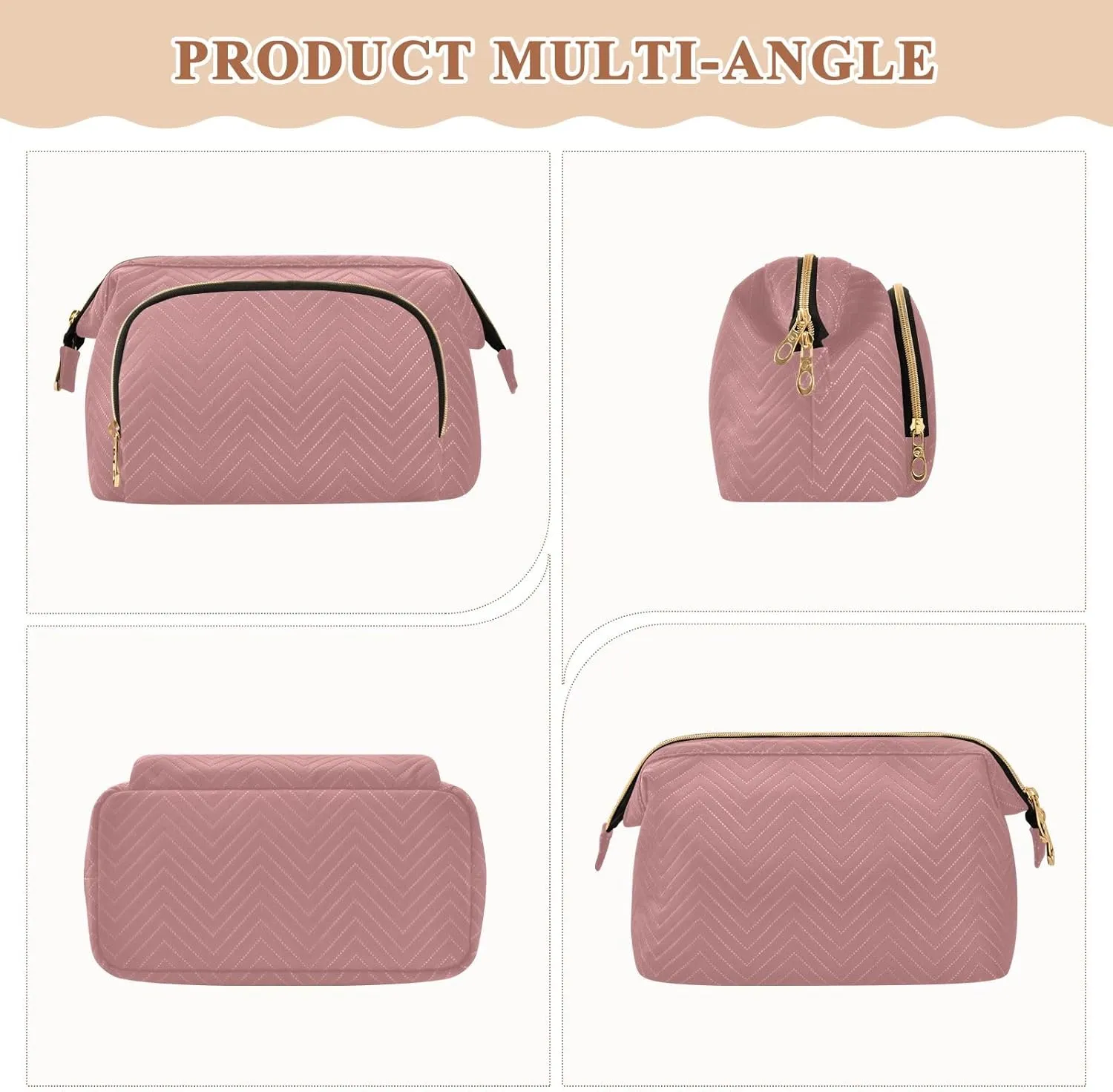 ODAWA Large Capacity Cosmetic Bags Old Rose Travel Toiletry Bag Makeup Cosmetic Bags with 9-Piece Accessory Set, Cosmetic Bags for Women for Purse