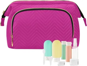 ODAWA Large Capacity Makeup Bags Medium Violet Red Make up Bag Organizer Bag with 9-Piece Accessory Set, Travel Cosmetic Bag Organizer Bag for Makeup