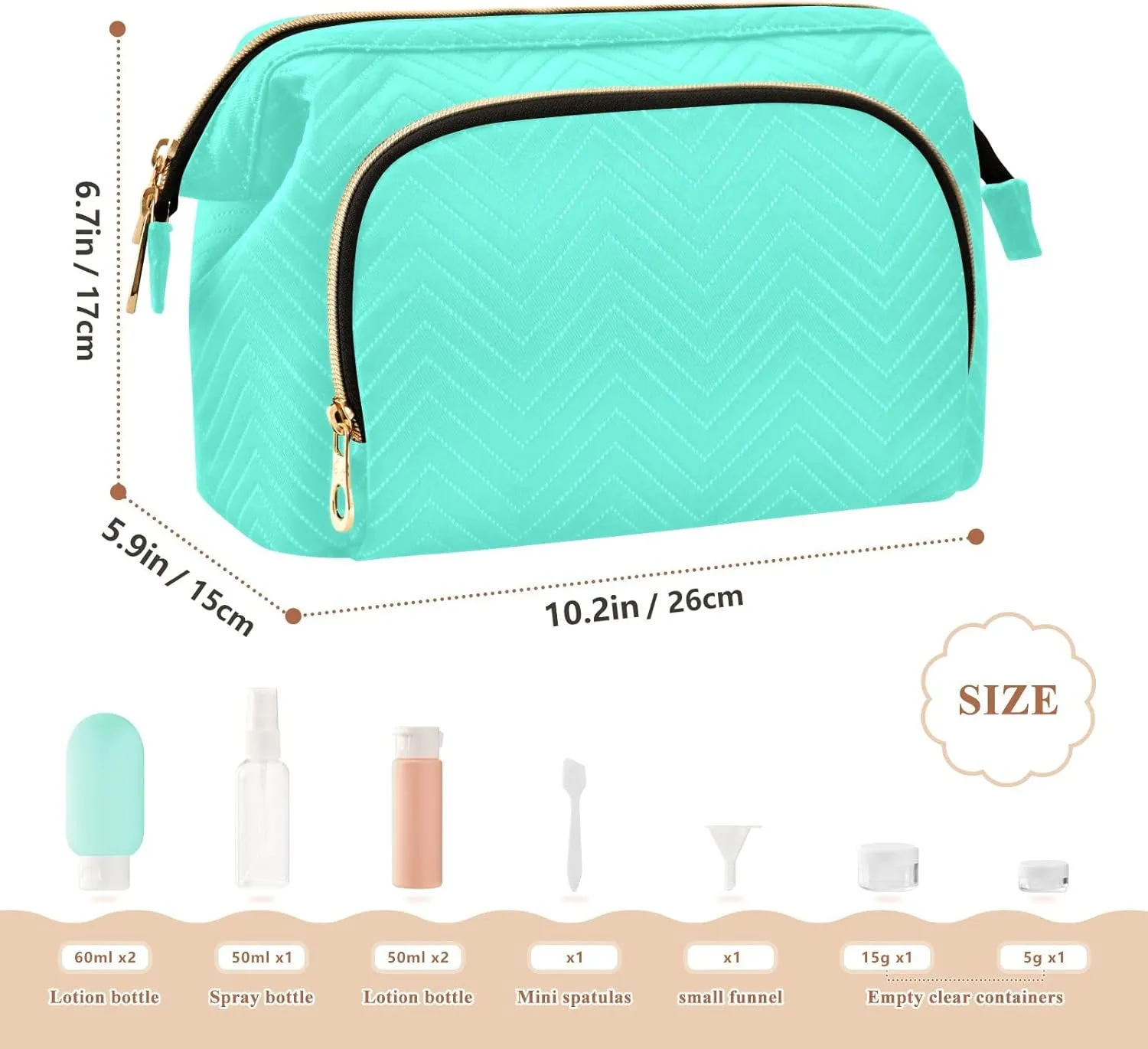ODAWA Makeup Bags Aqua Blue Large Women Makeup Bas Travel Cosmetic Bag Organizer Bag for Makeup