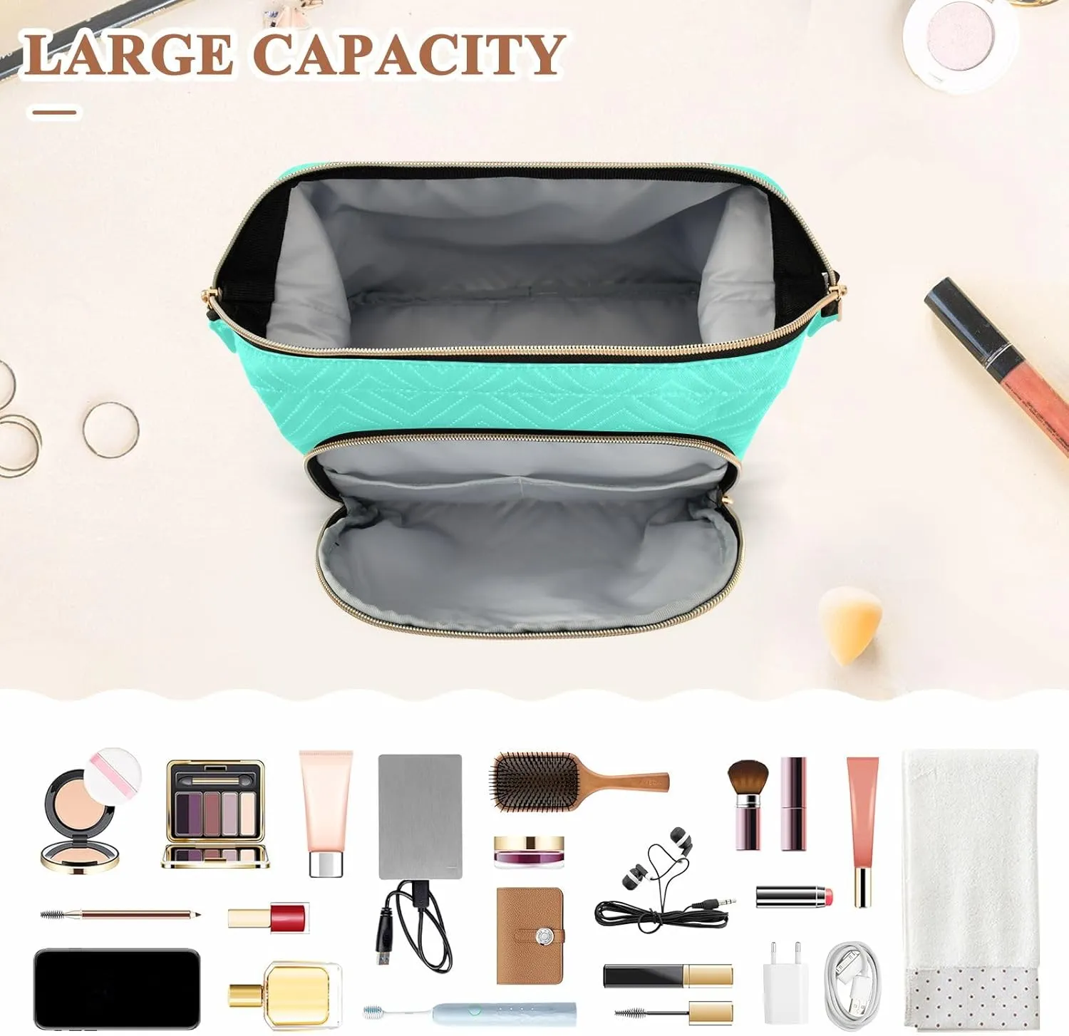 ODAWA Makeup Bags Aqua Blue Large Women Makeup Bas Travel Cosmetic Bag Organizer Bag for Makeup