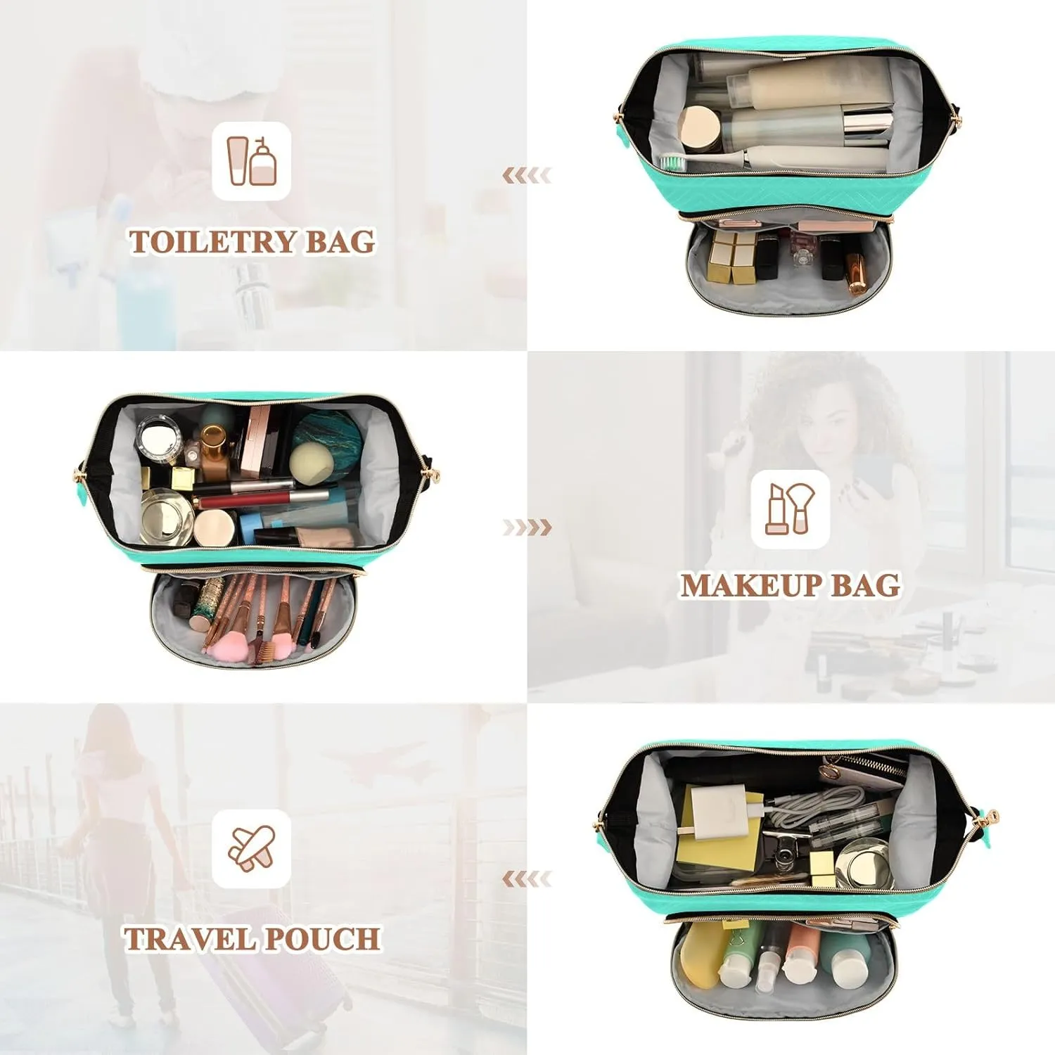 ODAWA Makeup Bags Aqua Blue Large Women Makeup Bas Travel Cosmetic Bag Organizer Bag for Makeup