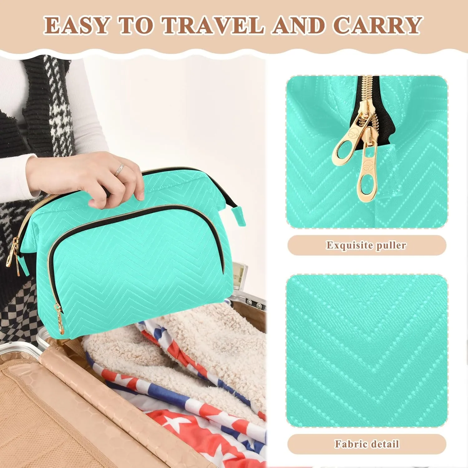 ODAWA Makeup Bags Aqua Blue Large Women Makeup Bas Travel Cosmetic Bag Organizer Bag for Makeup