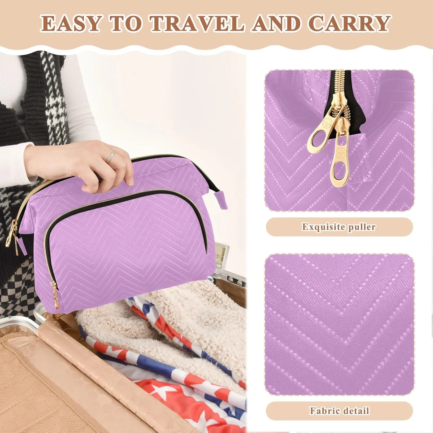 ODAWA Quilted Makeup Bag with 9-Piece Accessory Set, Medium Lavender Magenta Traveling Makeup Bag Organizer Makeup Bag Travel Cosmetic Bag Toiletry Bag Organizer Pouch