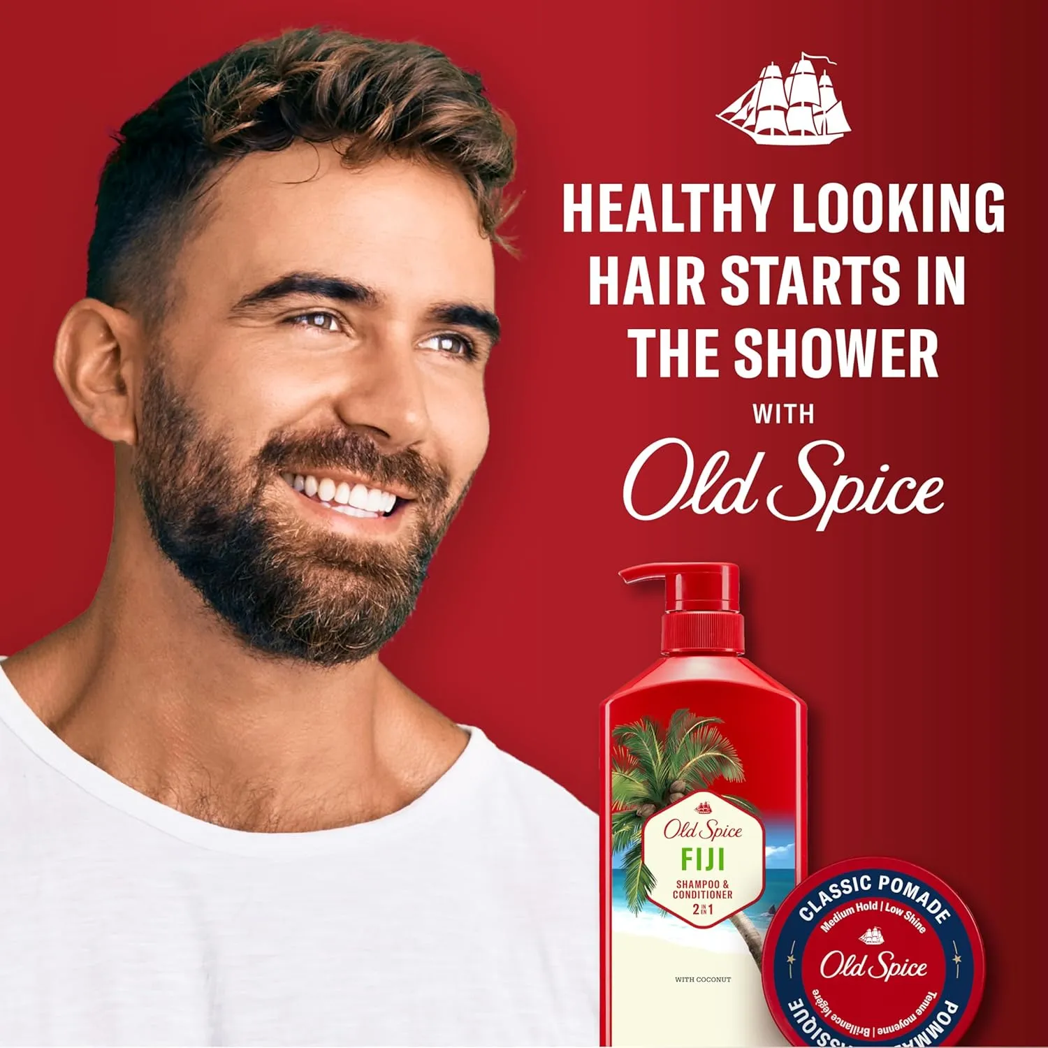 Old Spice Fiji 2-in-1 Shampoo and Conditioner Set for Men, Coconut & Tropical Wood Scent, Get Up To 80% Fuller-Looking Hair, Barbershop Quality, Fresh & Clean Hair, 21.9 Fl Oz Each, 2 Pack