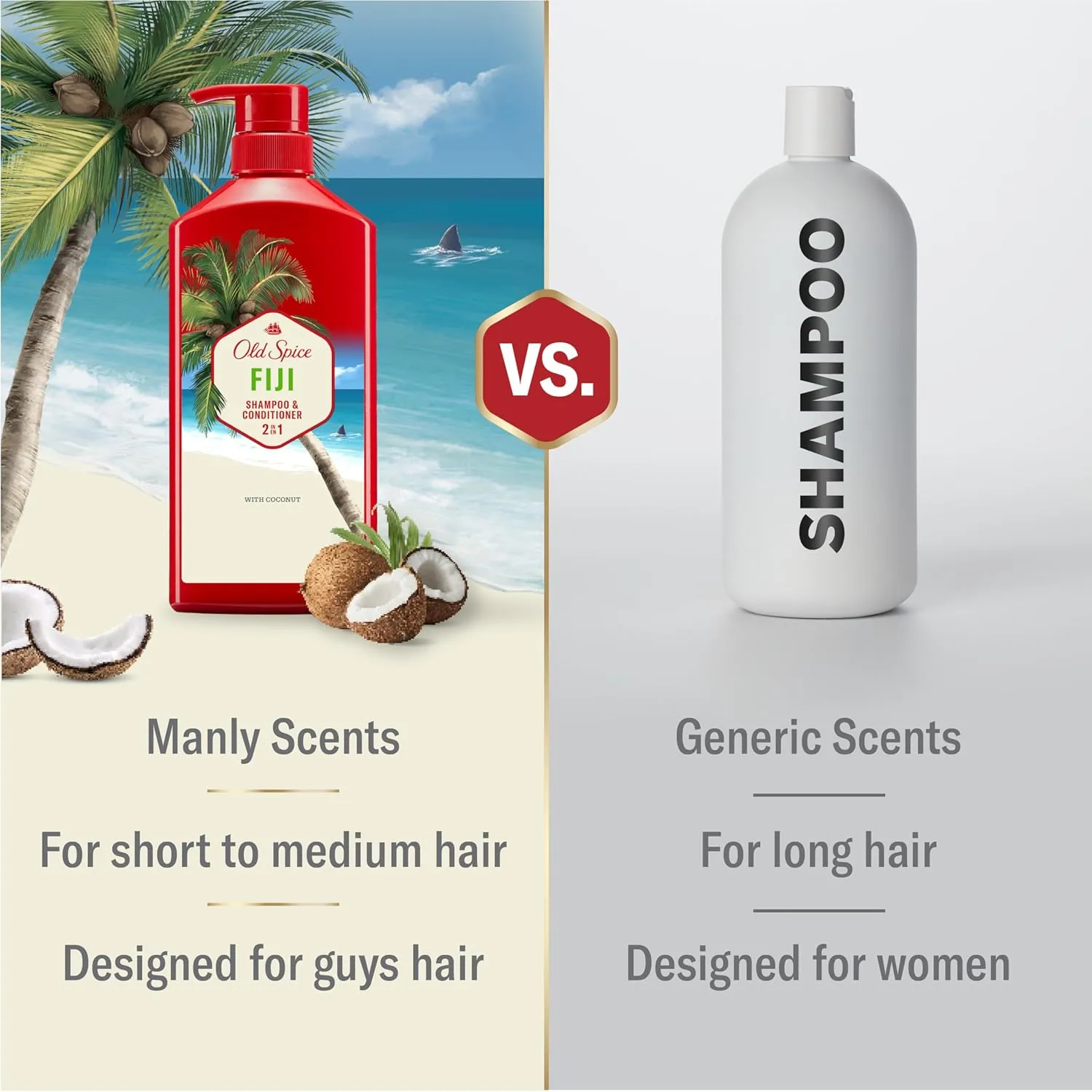 Old Spice Fiji 2-in-1 Shampoo and Conditioner Set for Men, Coconut & Tropical Wood Scent, Get Up To 80% Fuller-Looking Hair, Barbershop Quality, Fresh & Clean Hair, 21.9 Fl Oz Each, 2 Pack