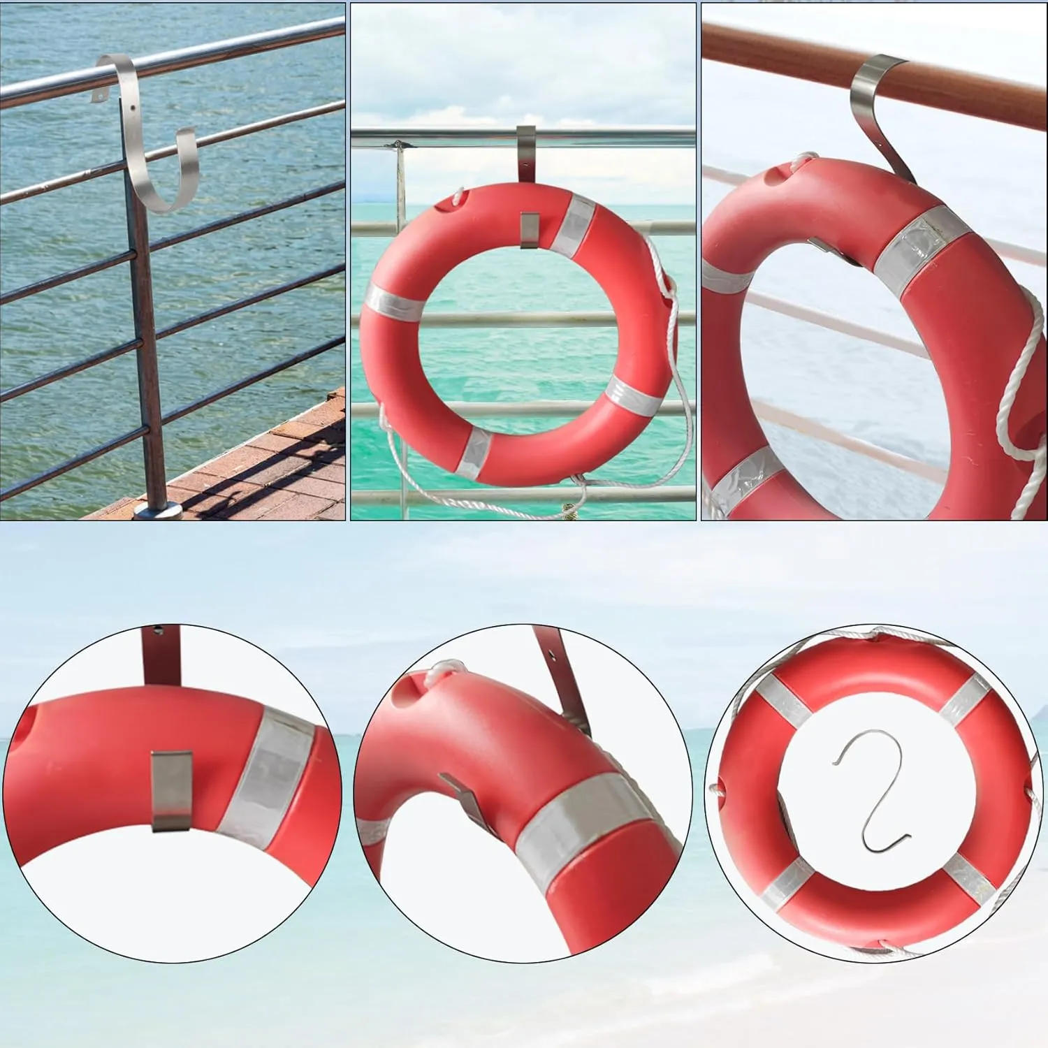 Orange Boat Safety Throw Ring with Bracket - 23"/28" Life Ring Buoy with 98.5 FT Rope and Reflective Tape