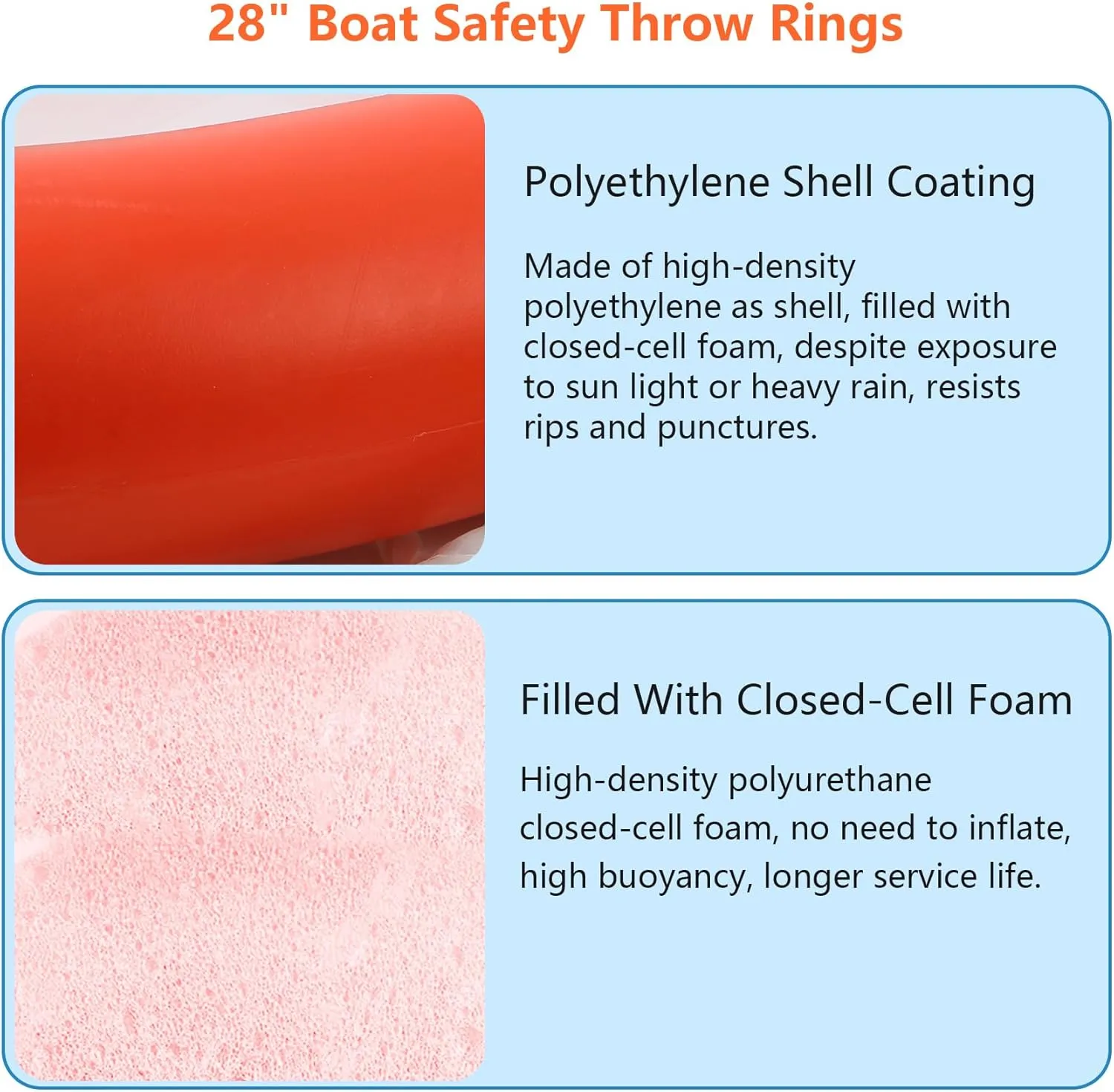 Orange Boat Safety Throw Ring with Bracket - 23"/28" Life Ring Buoy with 98.5 FT Rope and Reflective Tape