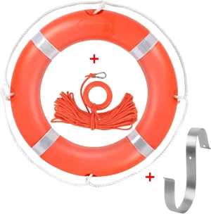 Orange Boat Safety Throw Ring with Bracket - 23"/28" Life Ring Buoy with 98.5 FT Rope and Reflective Tape