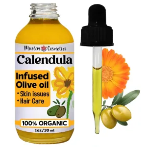 Organic Calendula oil | Infused in Olive oil | For Skin & Hair | Cold infused | 100% Organic || Made in Canada - Muslim Cosmetics - Calendula Olive (1oz (30ml))