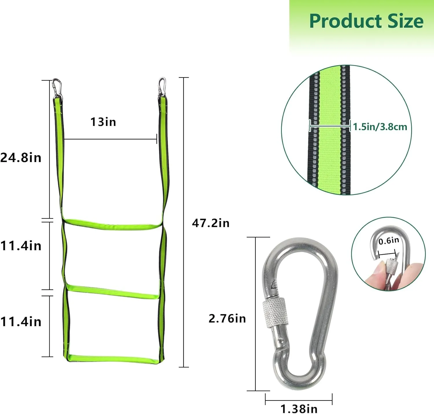 ORLANG 3/4/5 Step Boat Rope Ladder,Heavy Duty Marine Rope Ladder,Portable Boarding Rope Ladder, Boat Ladder for Inflatable Boat, Kayak, Motorboat, Canoes,Include Storage Bag (Green)