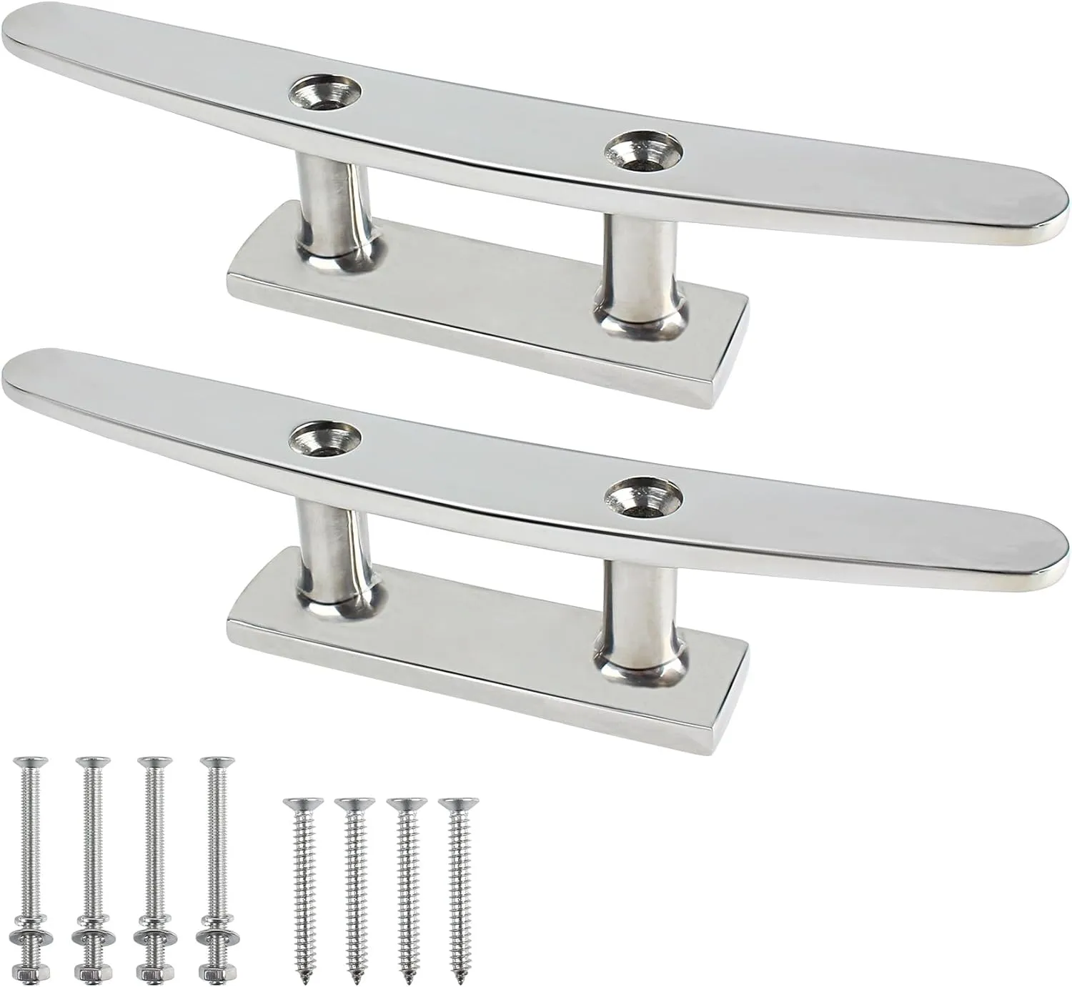 ORLANG 4 Inch/5 Inch/6Inch/8 Inch/10 Inch 316 Stainless Steel Boat Cleats,Open Base Dock Cleats with Installation Screws,Boat Dock Cleats Rope Cleat for Boat Docks,Decks or Nautical Decor (2/4 Pack)