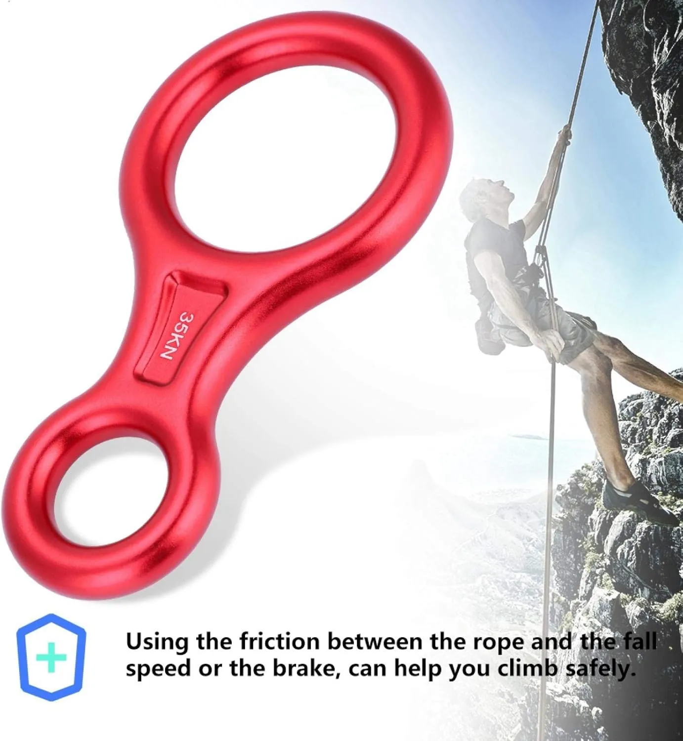 OUKENS 35KN Figure 8 Descender,Figure 8 Word Rope Descender Rappel Ring Rock Climbing Rescue Gear Fall Arrester