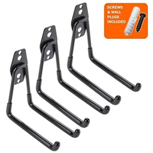 OUTAD 3 pcs Garage Hooks With Screw Included, Extended Wall Mount U Hook with Anti Slip Coating for Shop Home Garage Chair Ladder Tool Bulk Holder Organizer | Strong Iron Non Scratch Utility Hooks