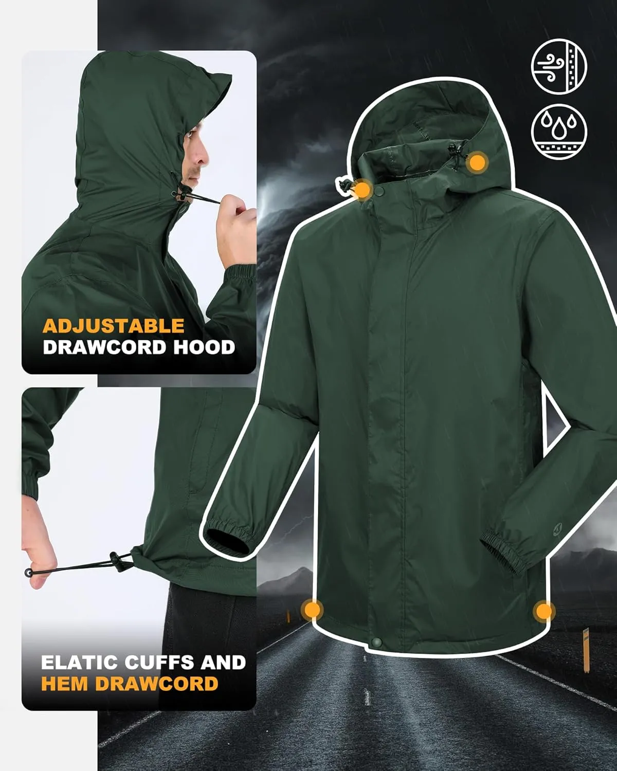 Outdoor Ventures Packable Rain Suit for Men Lightweight Waterproof Breathable Rain Gear for golf Rain Jacket Pants