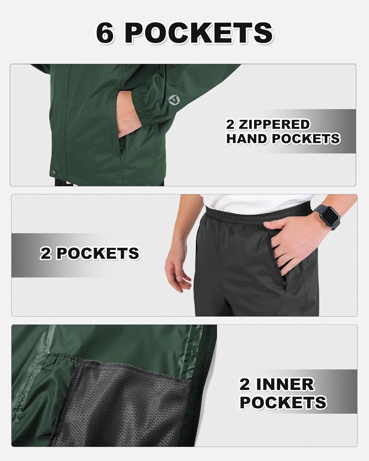 Outdoor Ventures Packable Rain Suit for Men Lightweight Waterproof Breathable Rain Gear for golf Rain Jacket Pants