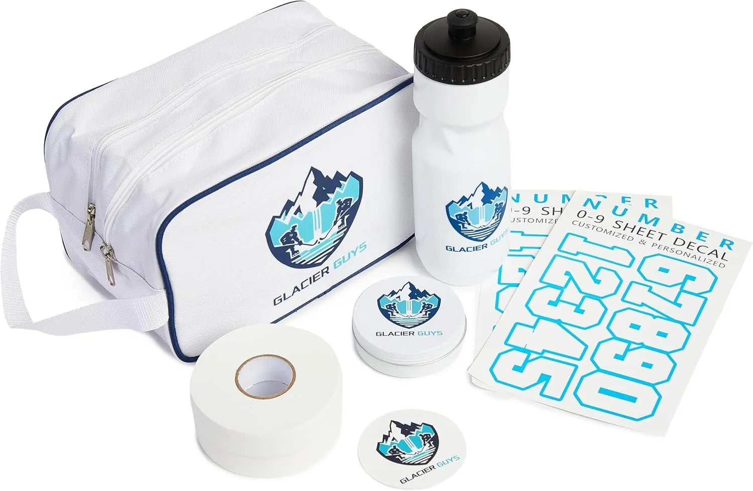 Packed Hockey Bag - Loaded With x2 Hockey Tape, Hockey Stick Wax, Water Bottle, Customizable Number & Logo Helmet Decal