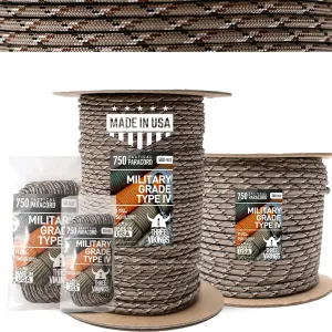 Paracord Rope - 100% Nylon 11 Strand Core - Type IV 750lb - Stronger Than Paracord 550 Cord - Made in USA