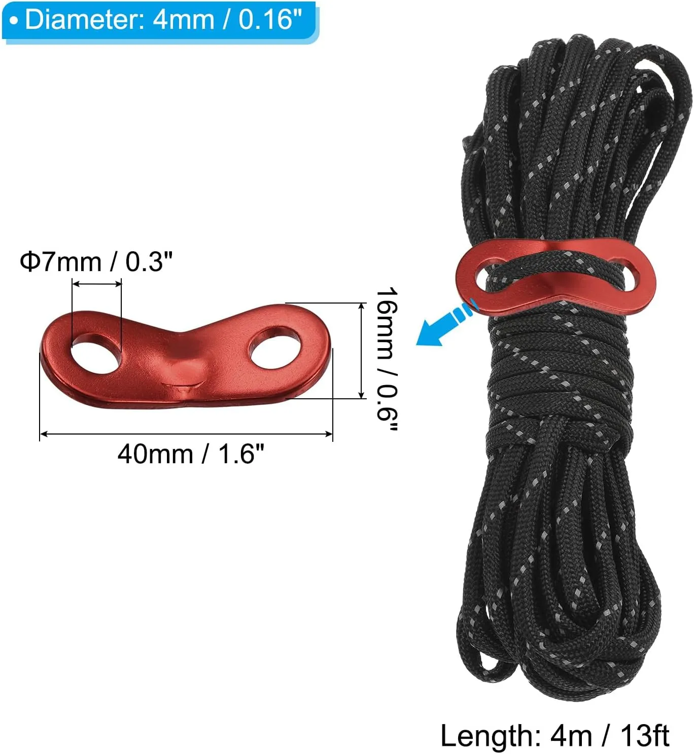 PATIKIL 4mm 13ft Tent Rope, 8 Pack Reflective Guy Lines with Aluminum Adjuster Tensioner Guyline Tent Cords for Outdoor Camping Hiking Backpacking Tent Tarp Canopy, Black