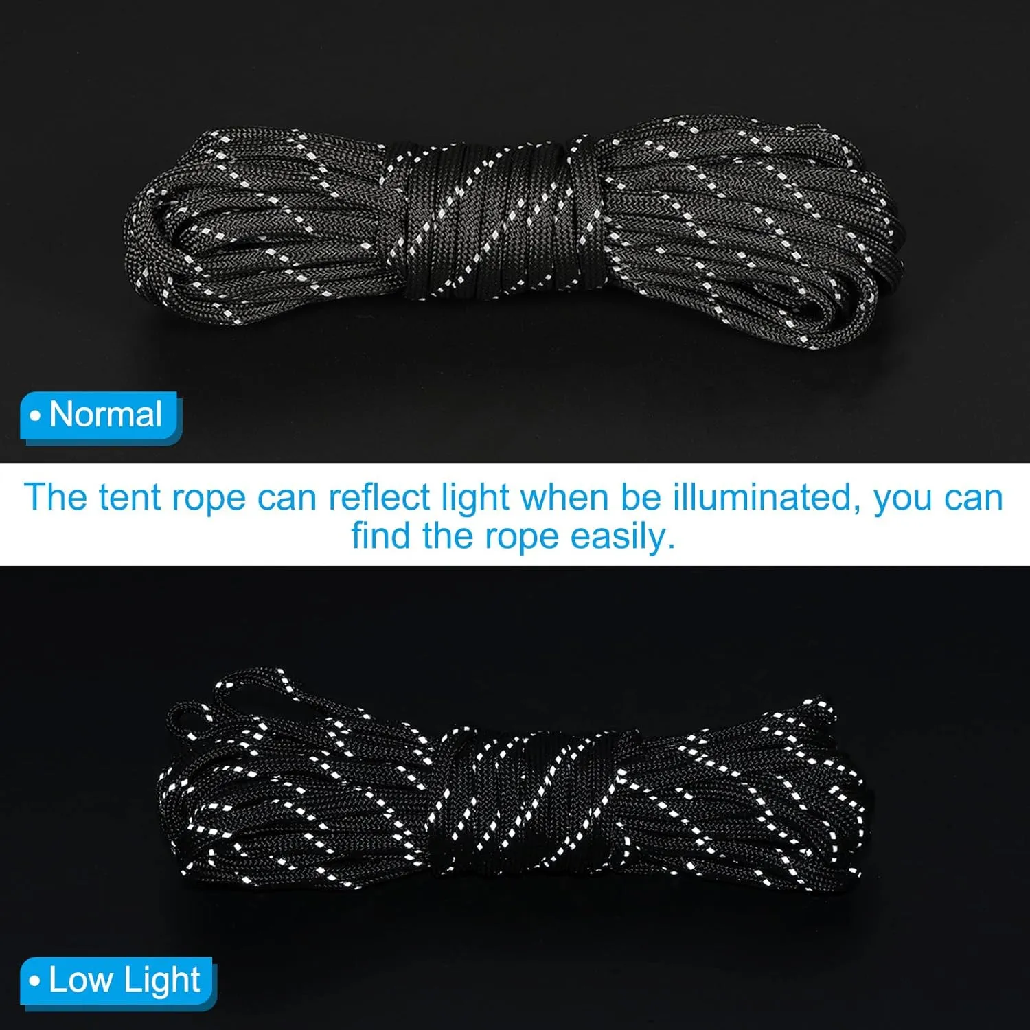 PATIKIL 4mm 13ft Tent Rope, 8 Pack Reflective Guy Lines with Aluminum Adjuster Tensioner Guyline Tent Cords for Outdoor Camping Hiking Backpacking Tent Tarp Canopy, Black