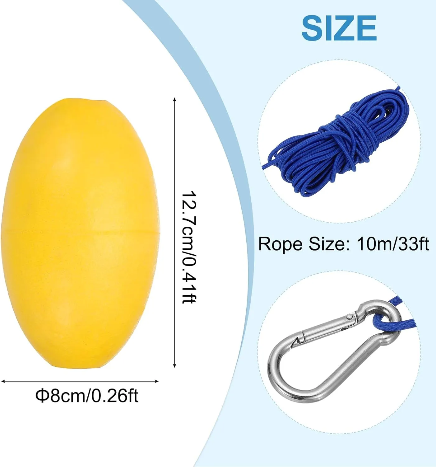 PATIKIL Float Rope Tow Line, Heavy Duty Buoy Ball Float Leash with Stainless Steel Hook Drift Rope Marker Buoy Float Rope for Fishing Drift Jet-Ski Kayak