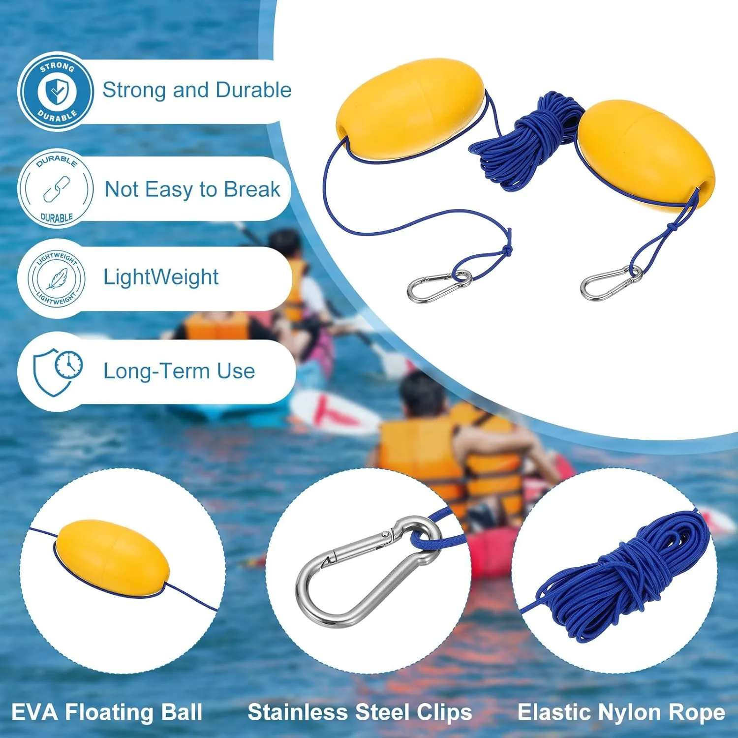 PATIKIL Float Rope Tow Line, Heavy Duty Buoy Ball Float Leash with Stainless Steel Hook Drift Rope Marker Buoy Float Rope for Fishing Drift Jet-Ski Kayak