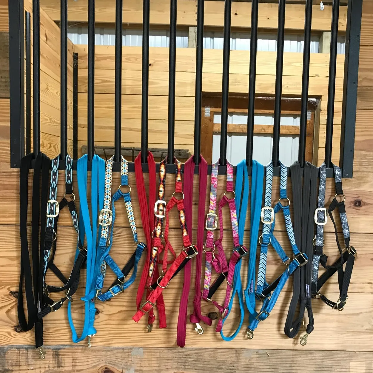 Patterned Nylon Adjustable Horse Halters with Padded Noseband and Matching 10’ Soft Grip Lead Rope with one Year Warranty
