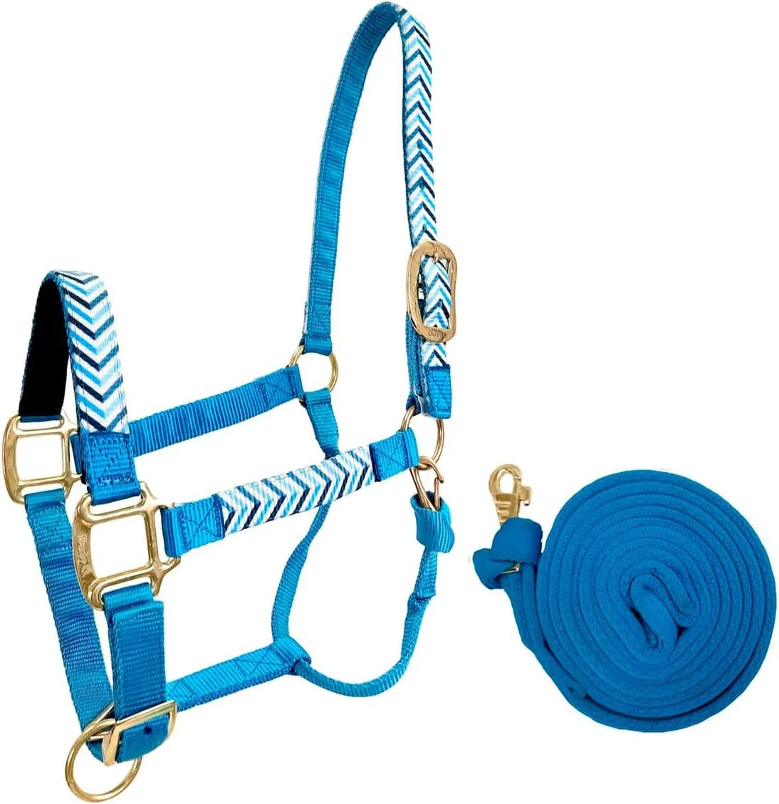 Patterned Nylon Adjustable Horse Halters with Padded Noseband and Matching 10’ Soft Grip Lead Rope with one Year Warranty