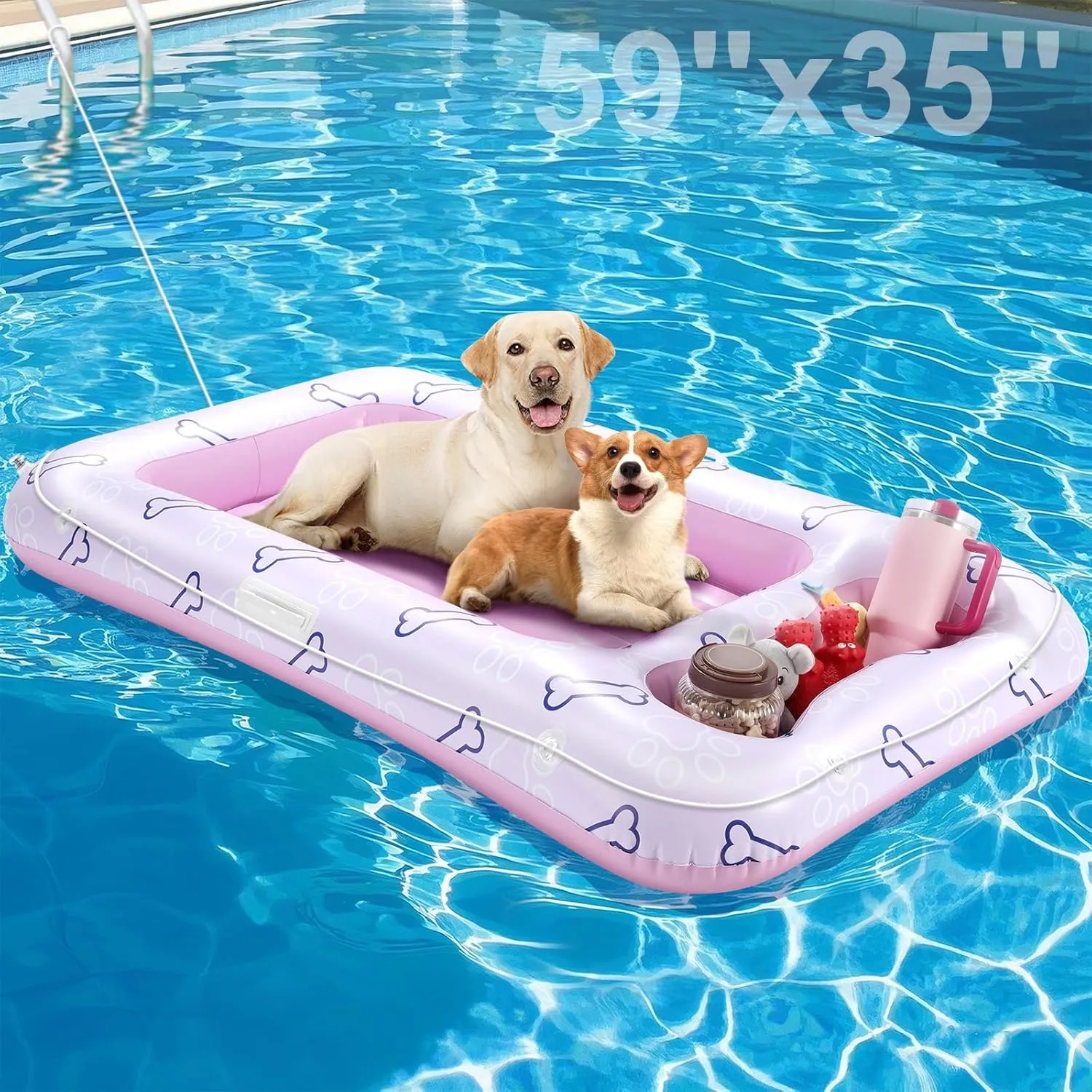 Pawaboo Dog Pool Float, Inflatable Pet Pool Floats for Medium Large Dogs Up to 220 lbs, Dog Raft and Float for Pool with Dual Handles Snack Area, Dog Floating Lounger for Pool Beach Lake