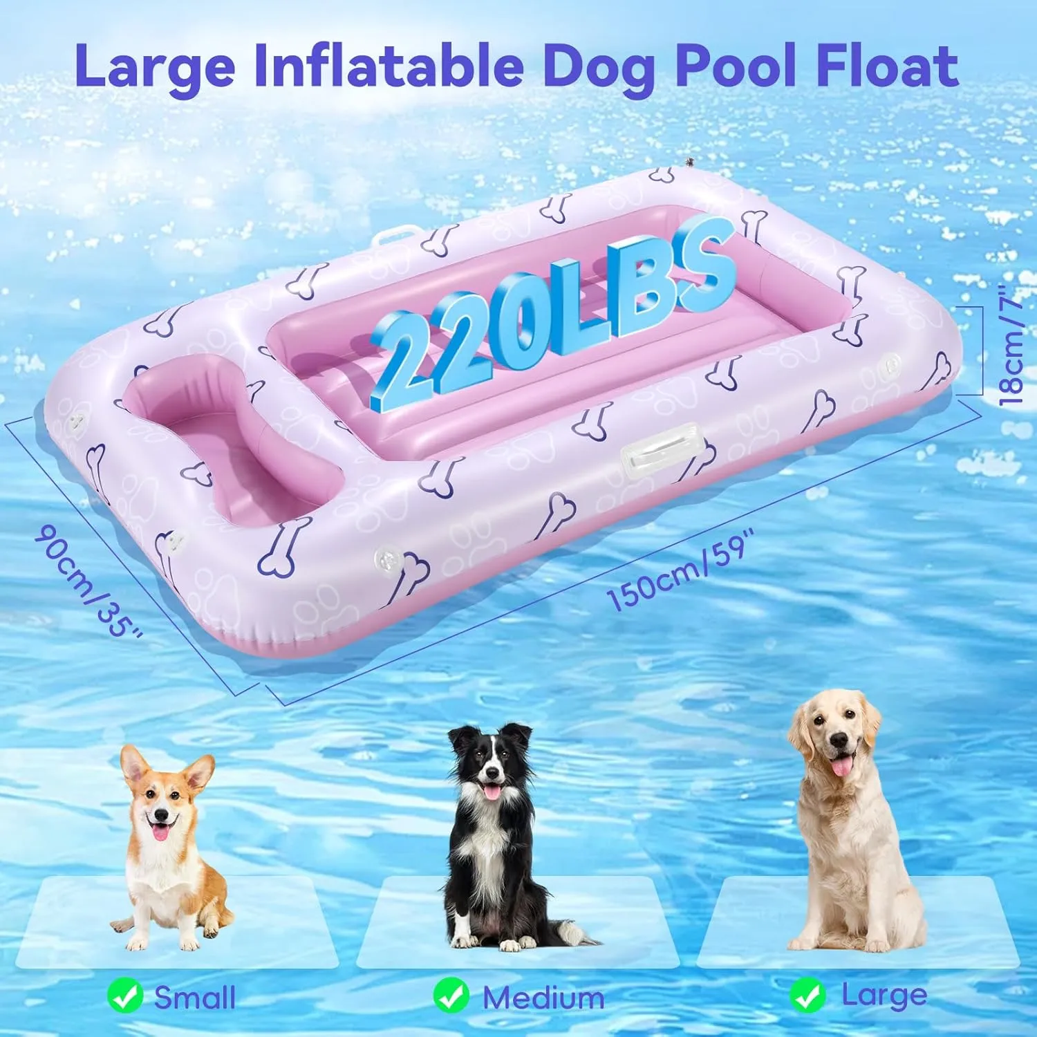 Pawaboo Dog Pool Float, Inflatable Pet Pool Floats for Medium Large Dogs Up to 220 lbs, Dog Raft and Float for Pool with Dual Handles Snack Area, Dog Floating Lounger for Pool Beach Lake