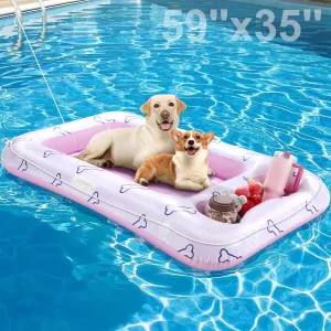 Pawaboo Dog Pool Float, Inflatable Pet Pool Floats for Medium Large Dogs Up to 220 lbs, Dog Raft and Float for Pool with Dual Handles Snack Area, Dog Floating Lounger for Pool Beach Lake