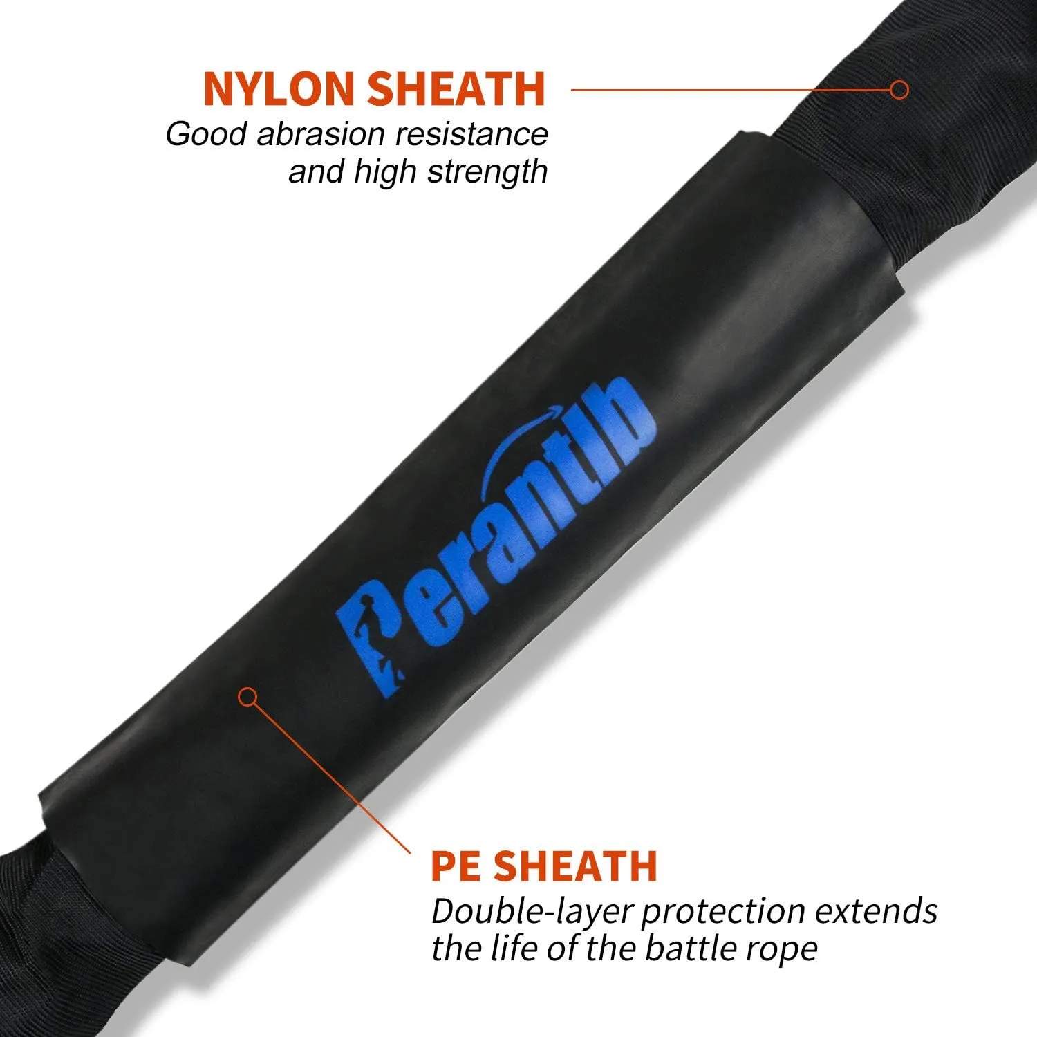 Perantlb Battle Rope With Wear-Resistant Nylon Protective Sleeve - Heavy Battle Rope for Strength Training, Home Fitness Exercise - Anchor Strap Kit Included