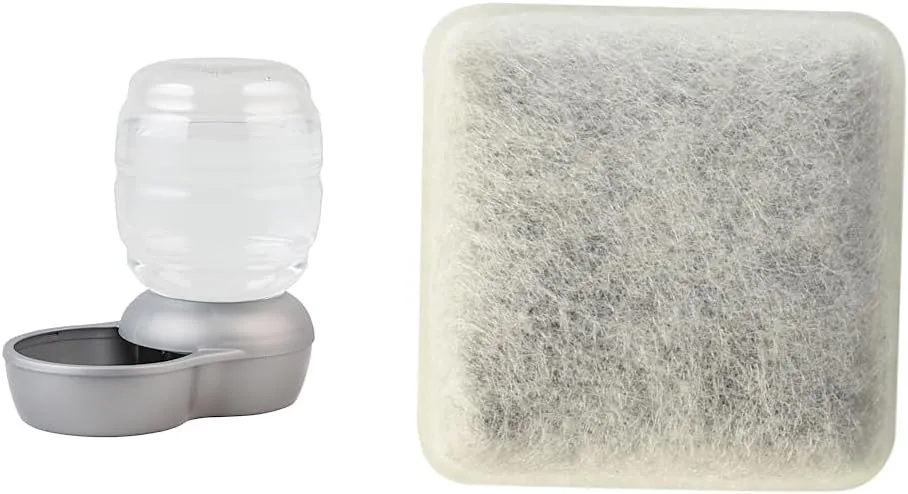 Petmate Replendish Gravity Waterer with Microban for Cats and Dogs, 4 Gallons,Silver, Made in USA | Petmate Replendish Charcoal Replacement Filters Control Chlorine (Packaging May Vary), 6 Count