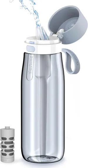 PHILIPS Filtered Water Bottle, BPA-Free Tritan Plastic Water Bottles, Replaces 450 Plastic Water Bottle with Reusable GoZero Everyday Water Filter, Portable Filtering Bottle for Travel, 22 oz, Blue