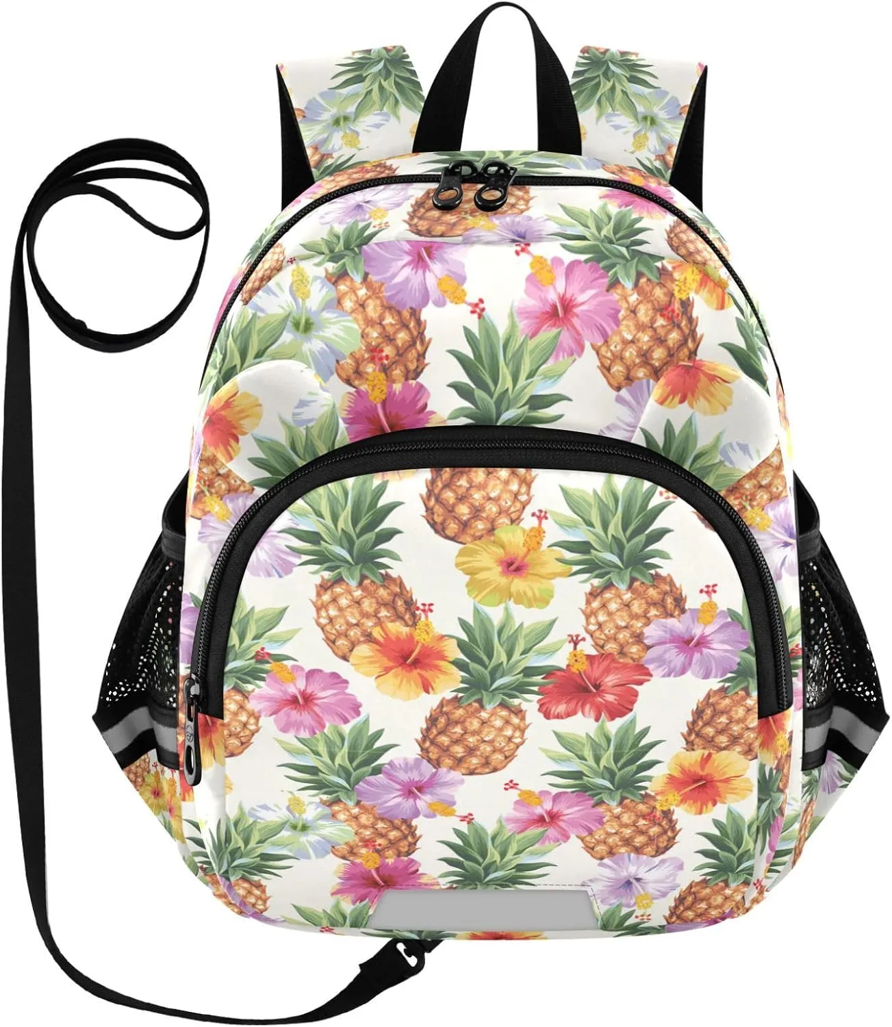 Pineapples Bloom Preschool Backpack Flowers Daycare Bookbag School Backpack with Traction Rope for Kids 3-6