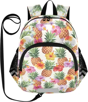 Pineapples Bloom Preschool Backpack Flowers Daycare Bookbag School Backpack with Traction Rope for Kids 3-6