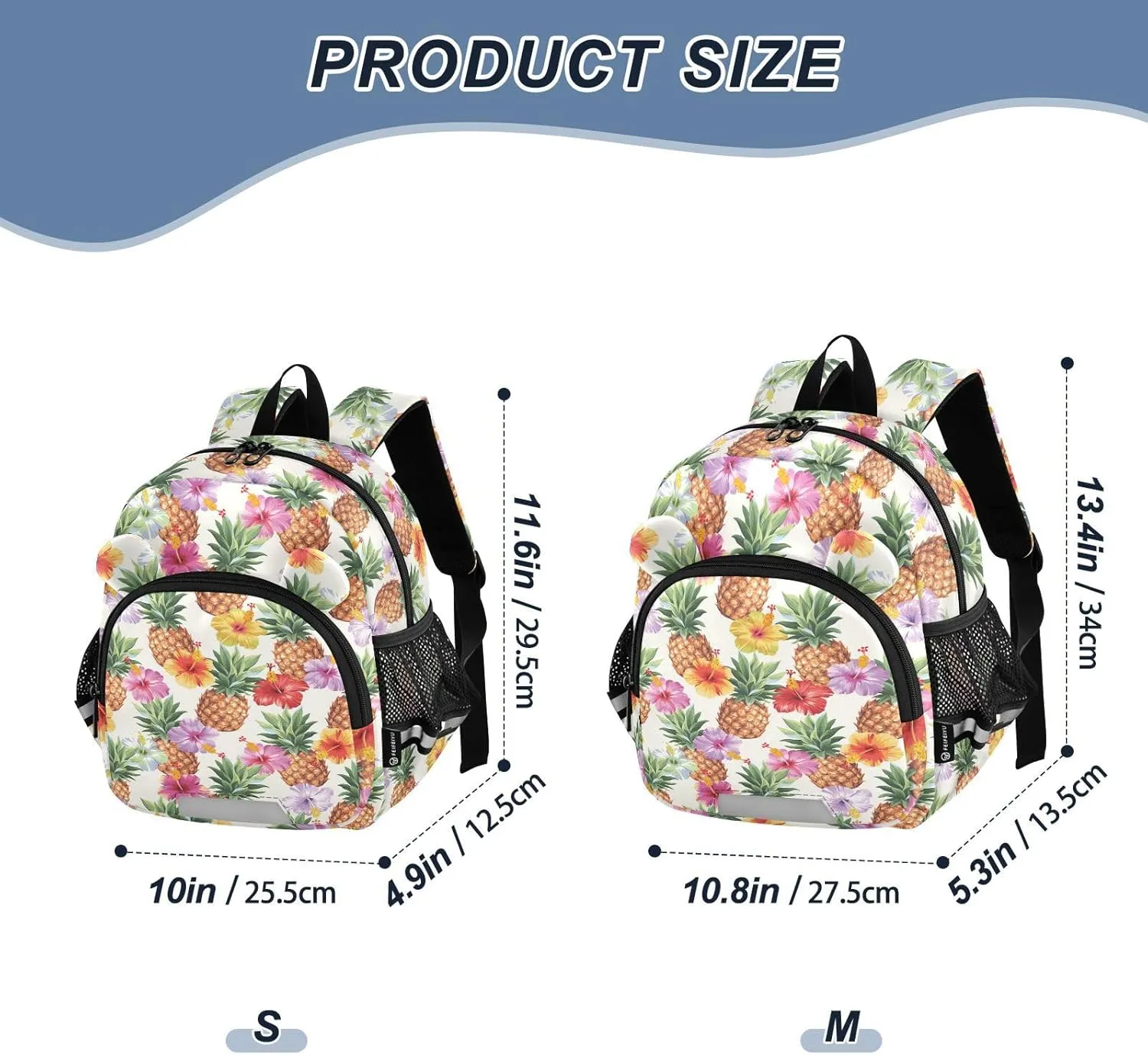 Pineapples Bloom Preschool Backpack Flowers Daycare Bookbag School Backpack with Traction Rope for Kids 3-6