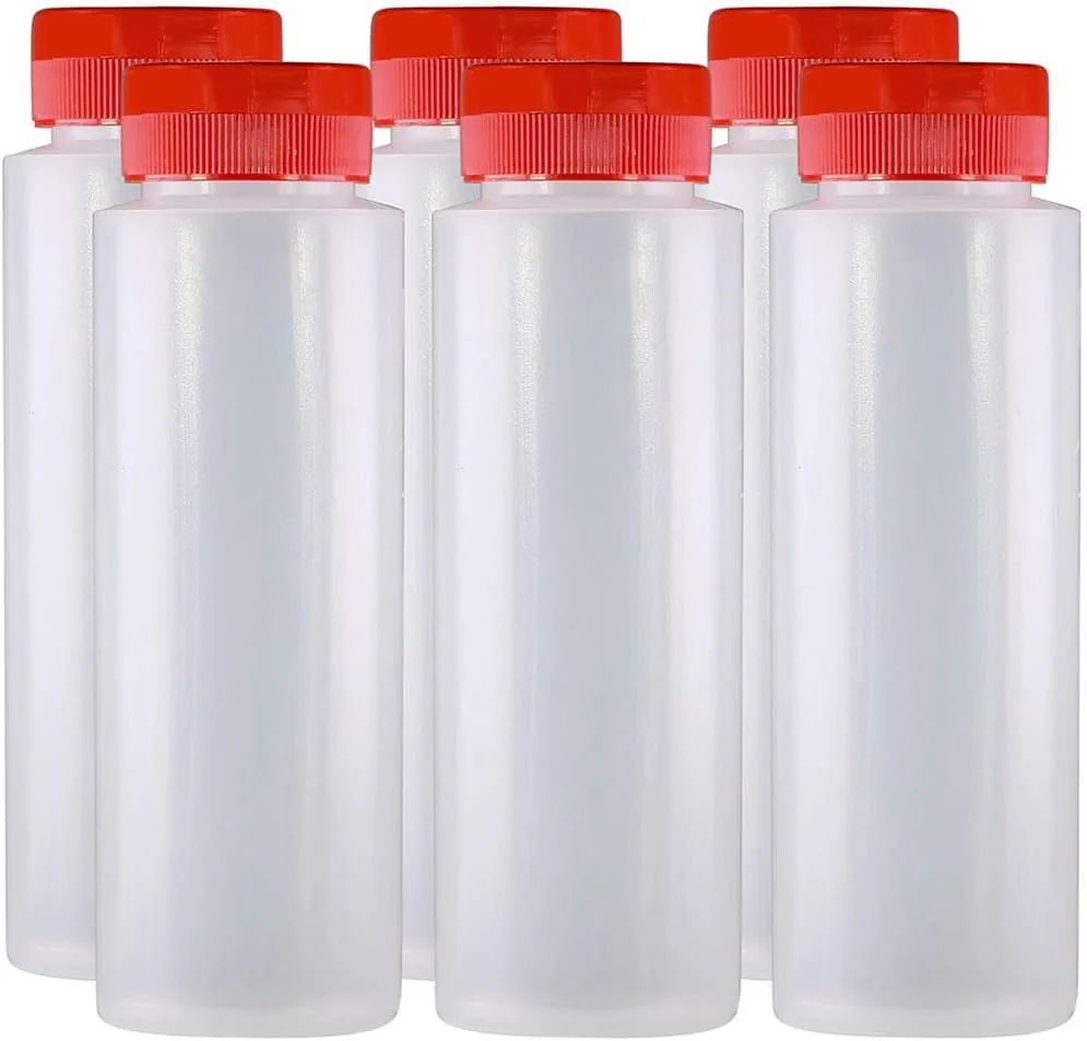 Pinnacle Mercantile Easy Squeeze Plastic Condiment Bottles with Red Flip Top Cap 8 oz Empty Set 6