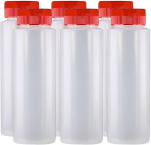 Pinnacle Mercantile Easy Squeeze Plastic Condiment Bottles with Red Flip Top Cap 8 oz Empty Set 6