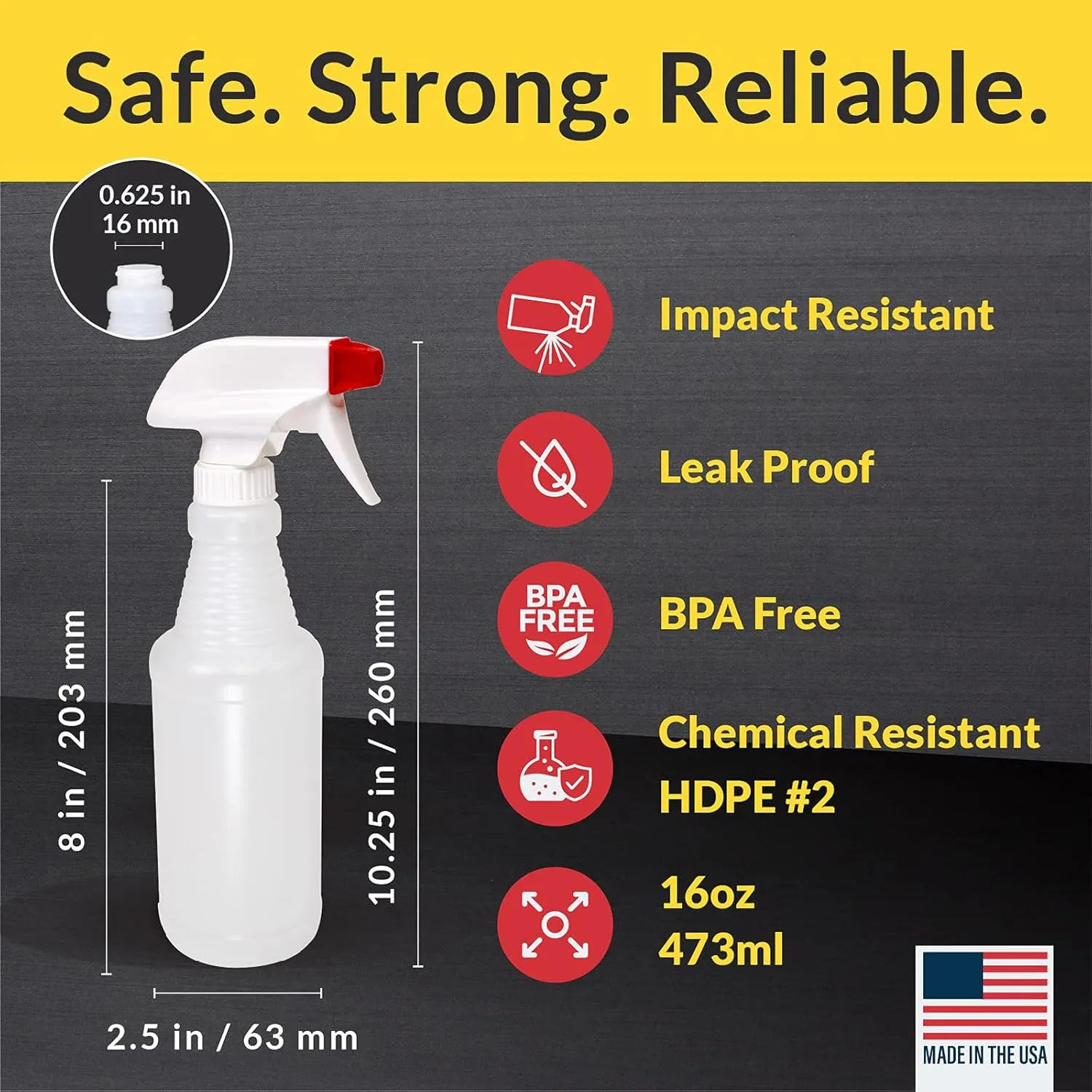 Pinnacle Mercantile Plastic Spray Bottles USA Made 4 Pack 16 Oz Heavy Duty No Leak Empty Refillable Spray Bottle Mist Stream for Cleaning Solutions, Plant, Hair, Bleach, Vinegar, Alcohol Safe