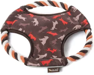P.L.A.Y. Cute Outdoor Dog Toys - Flying Disc Ultra Durable Frisbee Rope Squeaker Toy, Great for Puppies & Small, Medium, Large Dogs - Floats in Water, 3M Reflective Strips, Beach Friendly (Mocha)