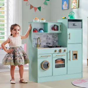 Play Kitchen for Kids, Wooden Kids Kitchen Playset with Lights and Sounds, Kitchen Set for Toddler with Storage Box, Ice Maker, Oven and 11 Accessories for Boys and Girls Ages 3  (Light Green)